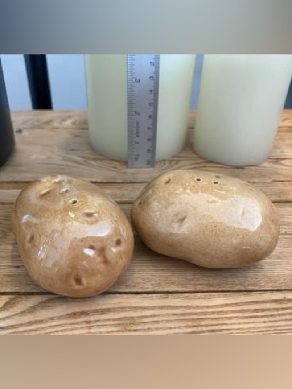 Vintage Ceramic Potato Salt & Pepper Shakers Realistic Food Novelty "Dot" Signed